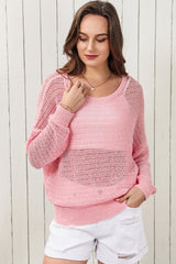 Openwork Round Neck Dropped Shoulder Knit Top king-general-store-5710.myshopify.com