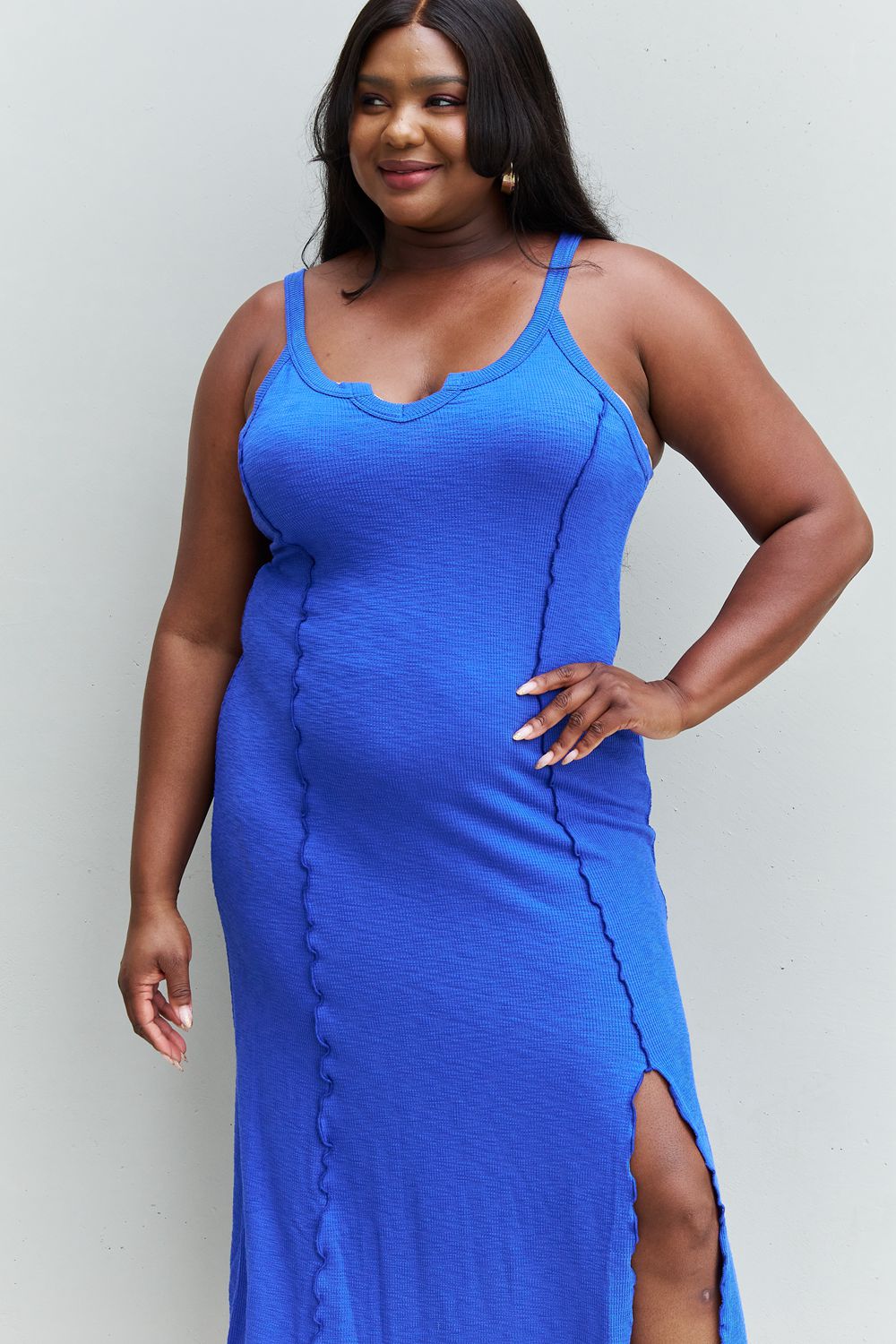 Culture Code Look At Me Full Size Notch Neck Maxi Dress with Slit in Cobalt Blue king-general-store-5710.myshopify.com