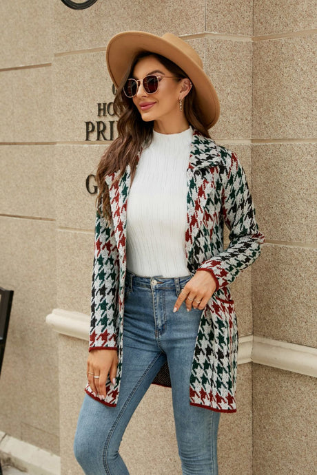 Double Take Printed Open Front Lapel Collar Cardigan with Pockets king-general-store-5710.myshopify.com