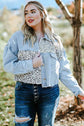 Plus Size Leopard Raw Hem Distressed Spliced Denim Jacket king-general-store-5710.myshopify.com