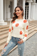 Flower Pattern Round Neck Short Sleeve Pullover Sweater king-general-store-5710.myshopify.com