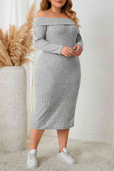 Plus Size Square Neck Long Sleeve Slit Dress king-general-store-5710.myshopify.com
