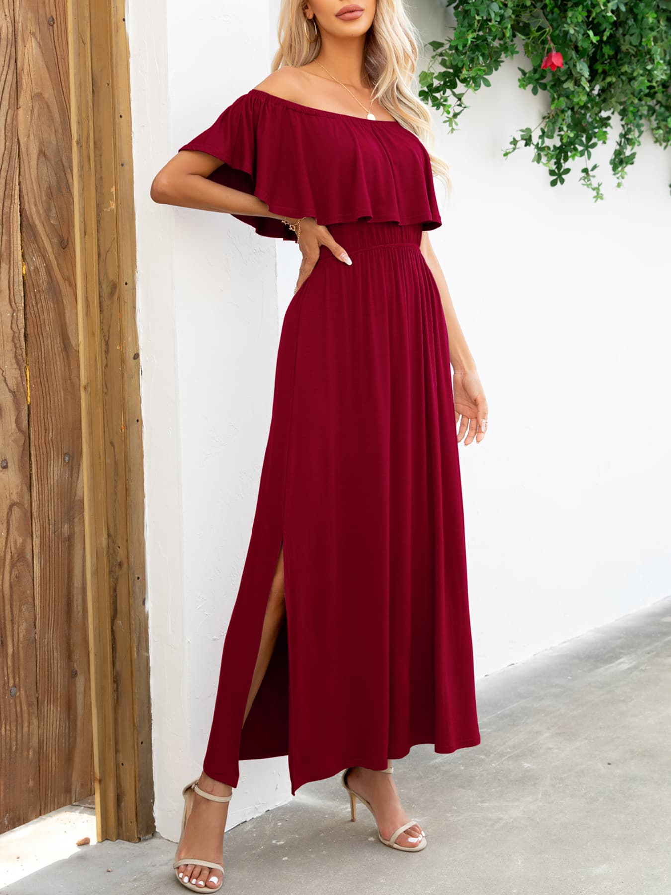 Off-Shoulder Slit Maxi Dress king-general-store-5710.myshopify.com