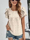 Swiss Dot Round Neck Petal Sleeve Top king-general-store-5710.myshopify.com