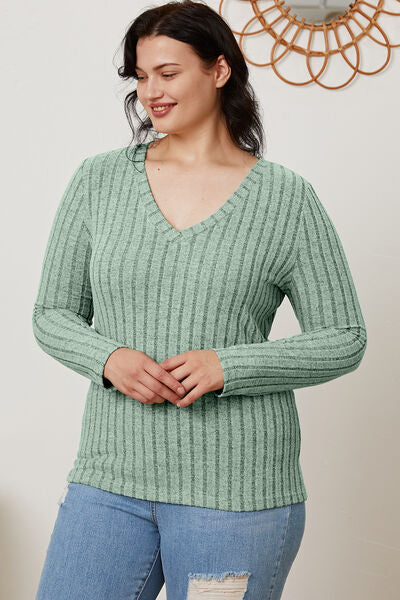 Basic Bae Full Size Ribbed V-Neck Long Sleeve T-Shirt king-general-store-5710.myshopify.com