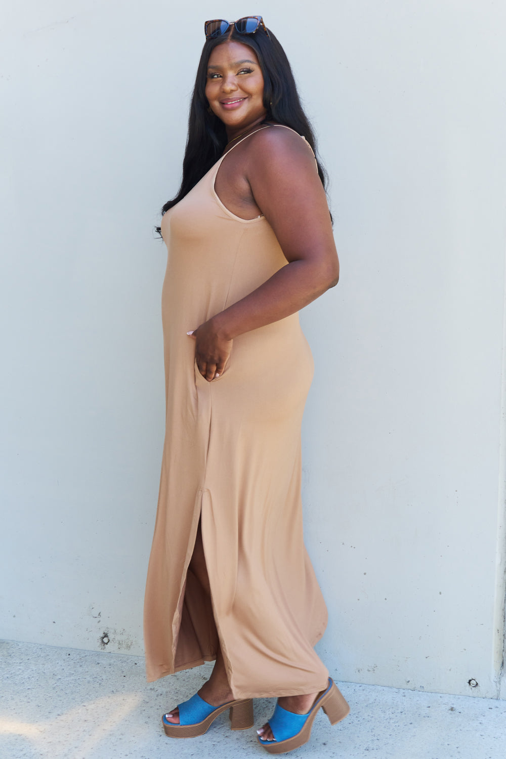 Ninexis Good Energy Full Size Cami Side Slit Maxi Dress in Camel king-general-store-5710.myshopify.com