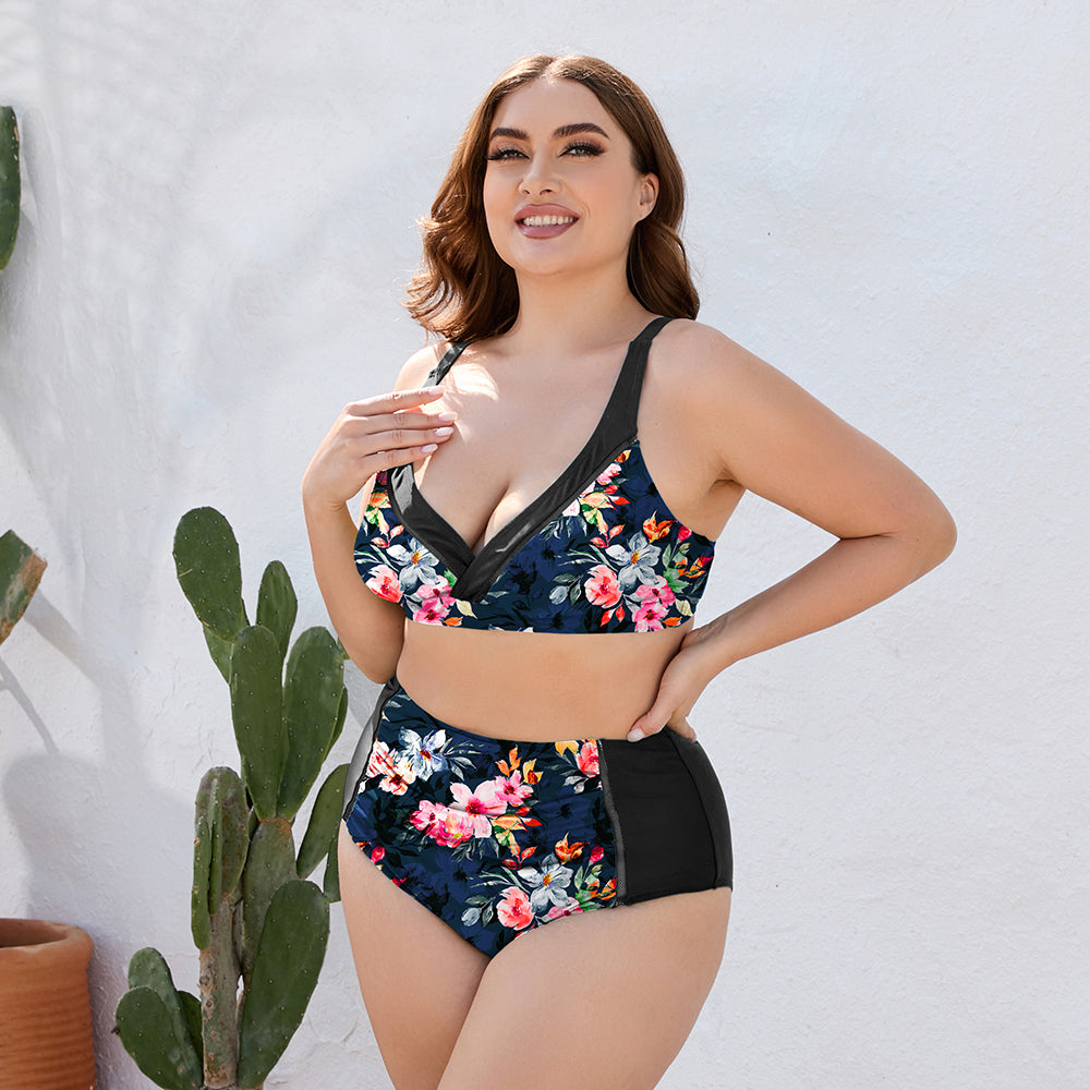 Plus Size Floral High Waist Two-Piece Swim Set king-general-store-5710.myshopify.com