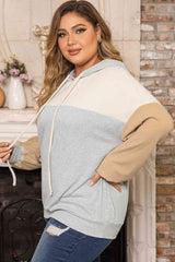 Plus Size Color Block Drawstring Long Sleeve Hoodie king-general-store-5710.myshopify.com