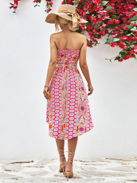 Printed Strapless Tie Belt Dress king-general-store-5710.myshopify.com