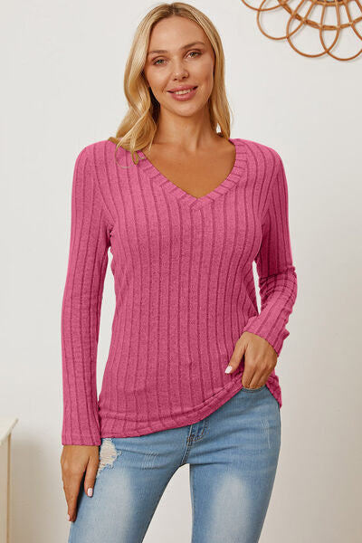 Basic Bae Full Size Ribbed V-Neck Long Sleeve T-Shirt king-general-store-5710.myshopify.com