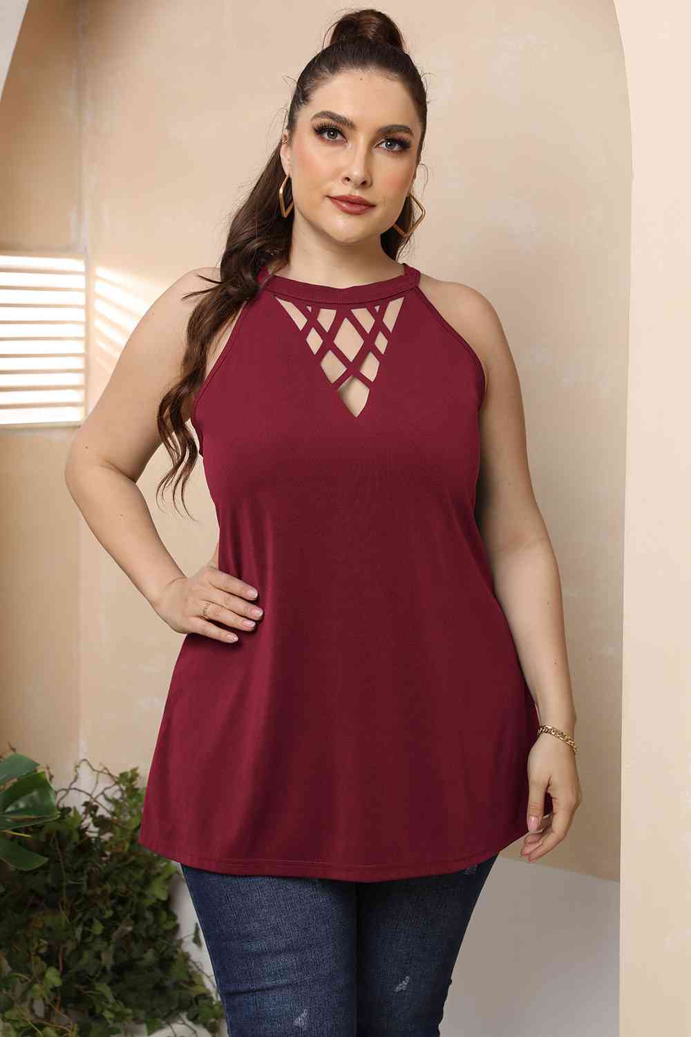 Plus Size Halter Neck Cutout Sleeveless Dress king-general-store-5710.myshopify.com