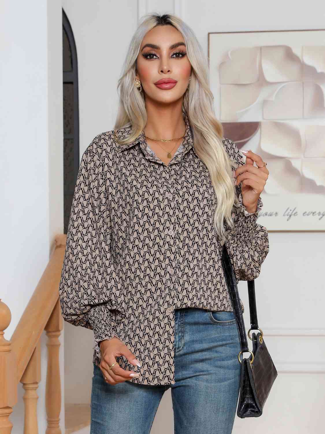 Printed Collared Neck Buttoned Dropped Shouder Shirt king-general-store-5710.myshopify.com