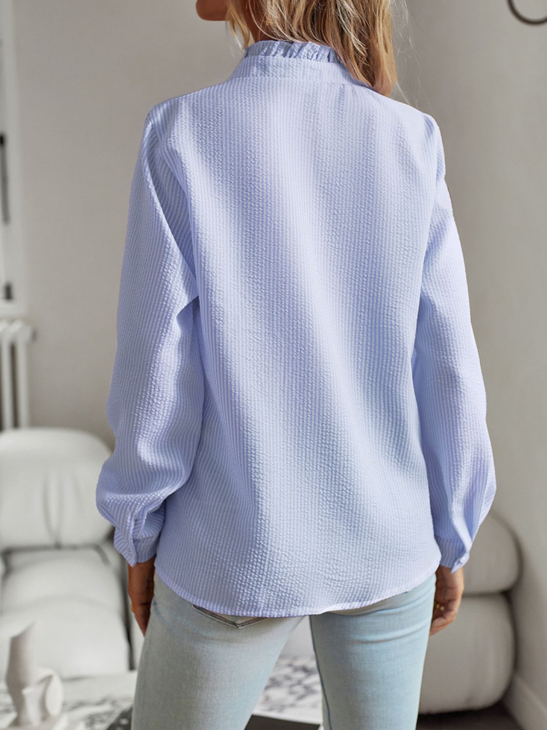 Ruffle Trim Long Sleeve Shirt king-general-store-5710.myshopify.com