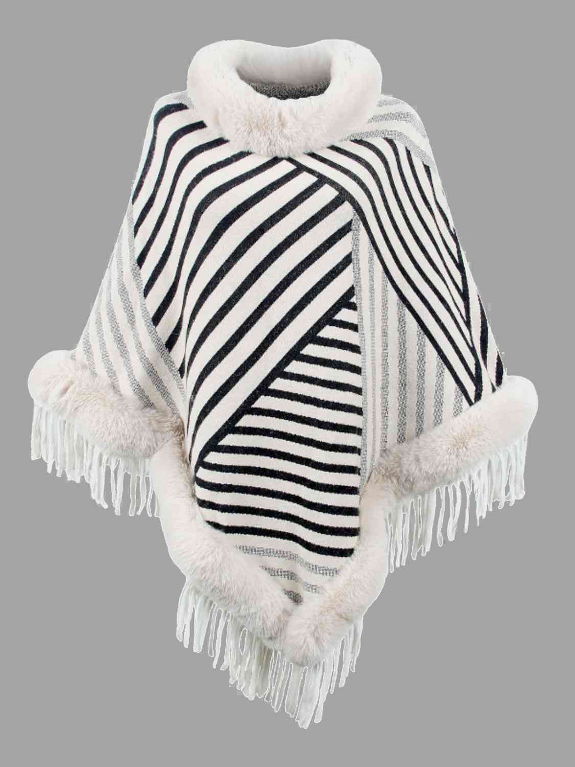 Striped Fringe Hem Poncho king-general-store-5710.myshopify.com