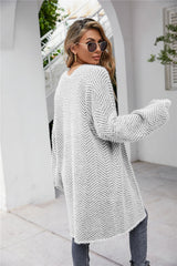 Herringbone Pattern Open Front Longline Fuzzy Cardigan king-general-store-5710.myshopify.com