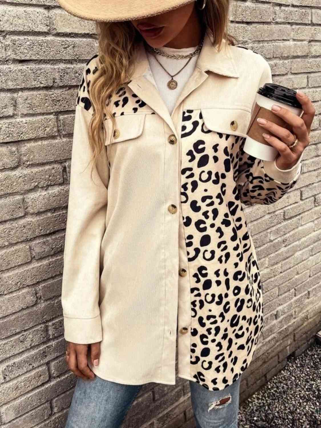 Full Size Leopard Collared Shirt king-general-store-5710.myshopify.com