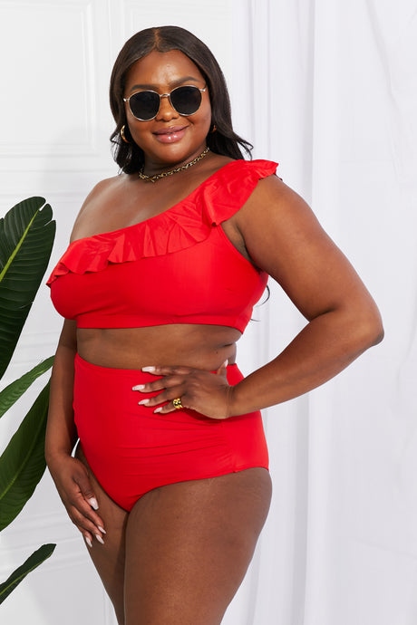 Marina West Swim Seaside Romance Ruffle One-Shoulder Bikini in Red king-general-store-5710.myshopify.com