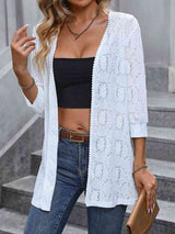 Three-Quarter Sleeve Open Front Cardigan king-general-store-5710.myshopify.com