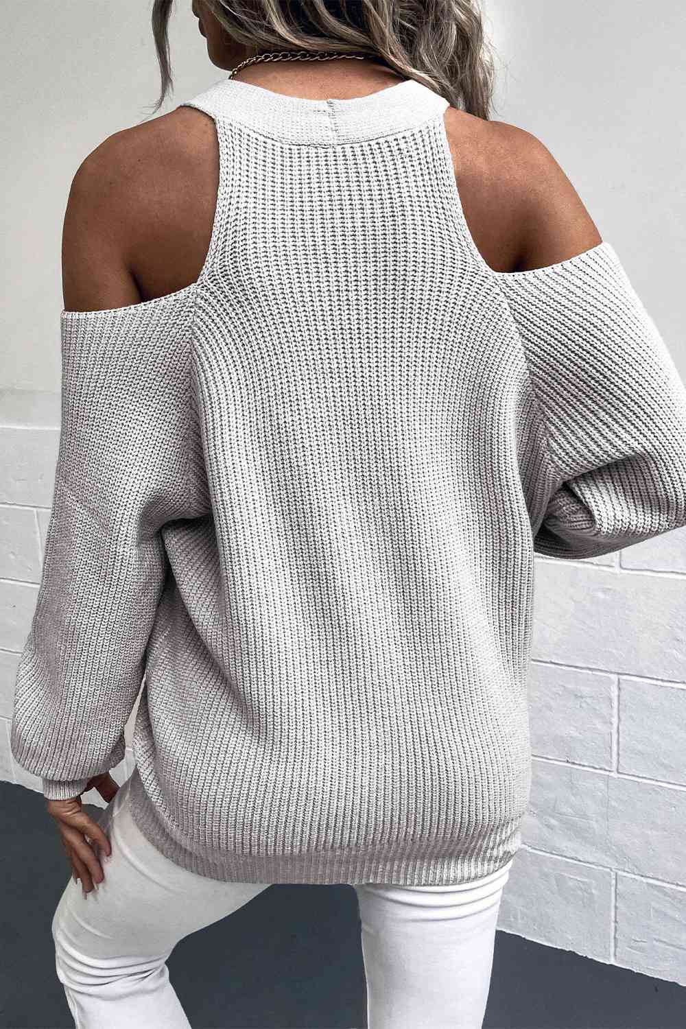 Cold Shoulder Plunge Neck Ribbed Cardigan king-general-store-5710.myshopify.com