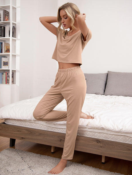 Round Neck Short Sleeve Top and Pants Lounge Set king-general-store-5710.myshopify.com