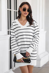 Striped V-Neck Sweater Dress king-general-store-5710.myshopify.com