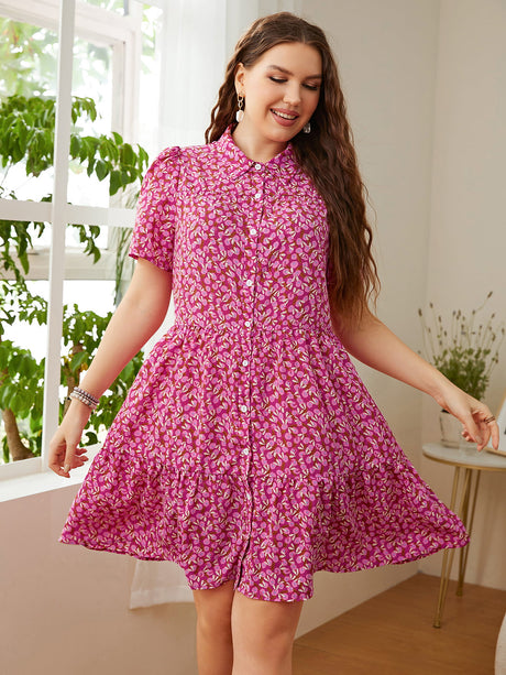 Plus Size Printed Short Sleeve Collared Dress king-general-store-5710.myshopify.com
