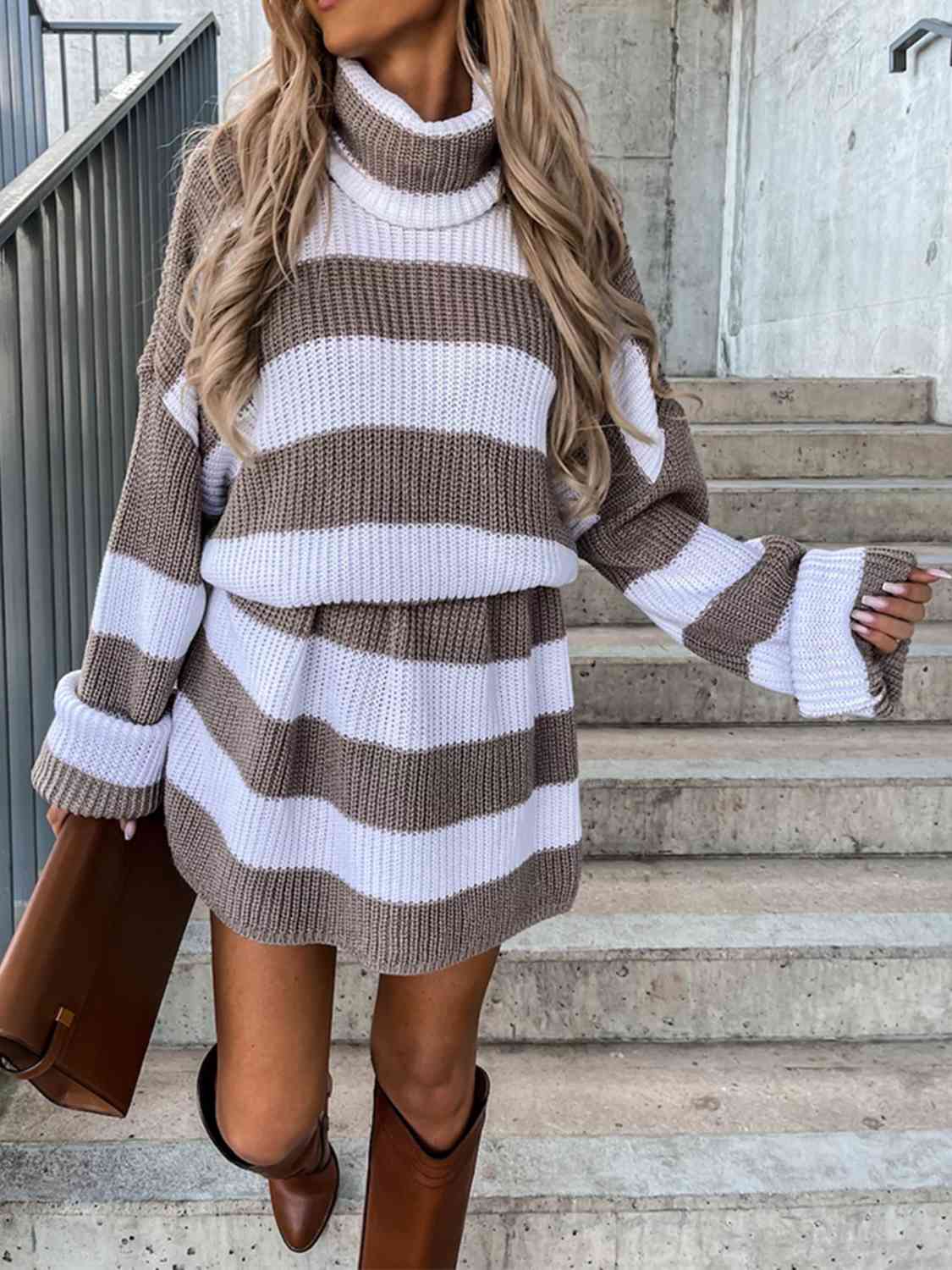 Striped Turtleneck Sweater Dress king-general-store-5710.myshopify.com