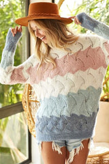 BiBi Color Block Openwork Long Sleeve Sweater king-general-store-5710.myshopify.com