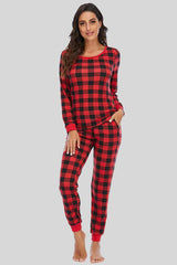 Plaid Round Neck Top and Pants Set king-general-store-5710.myshopify.com