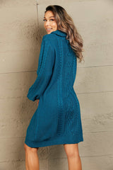 Woven Right Mixed Knit Turtleneck Lantern Sleeve Sweater Dress king-general-store-5710.myshopify.com