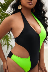 Plus Size Contrast Halter Neck Tied One-Piece Swimsuit king-general-store-5710.myshopify.com