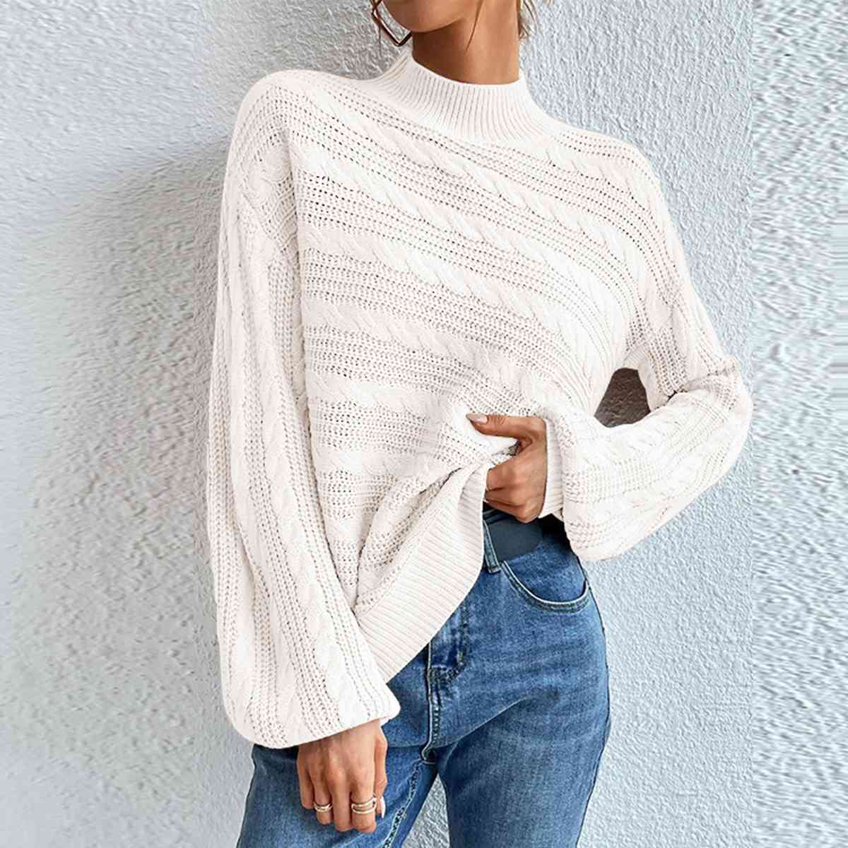 Cable-Knit Mock Neck  Long Sleeve Sweater king-general-store-5710.myshopify.com