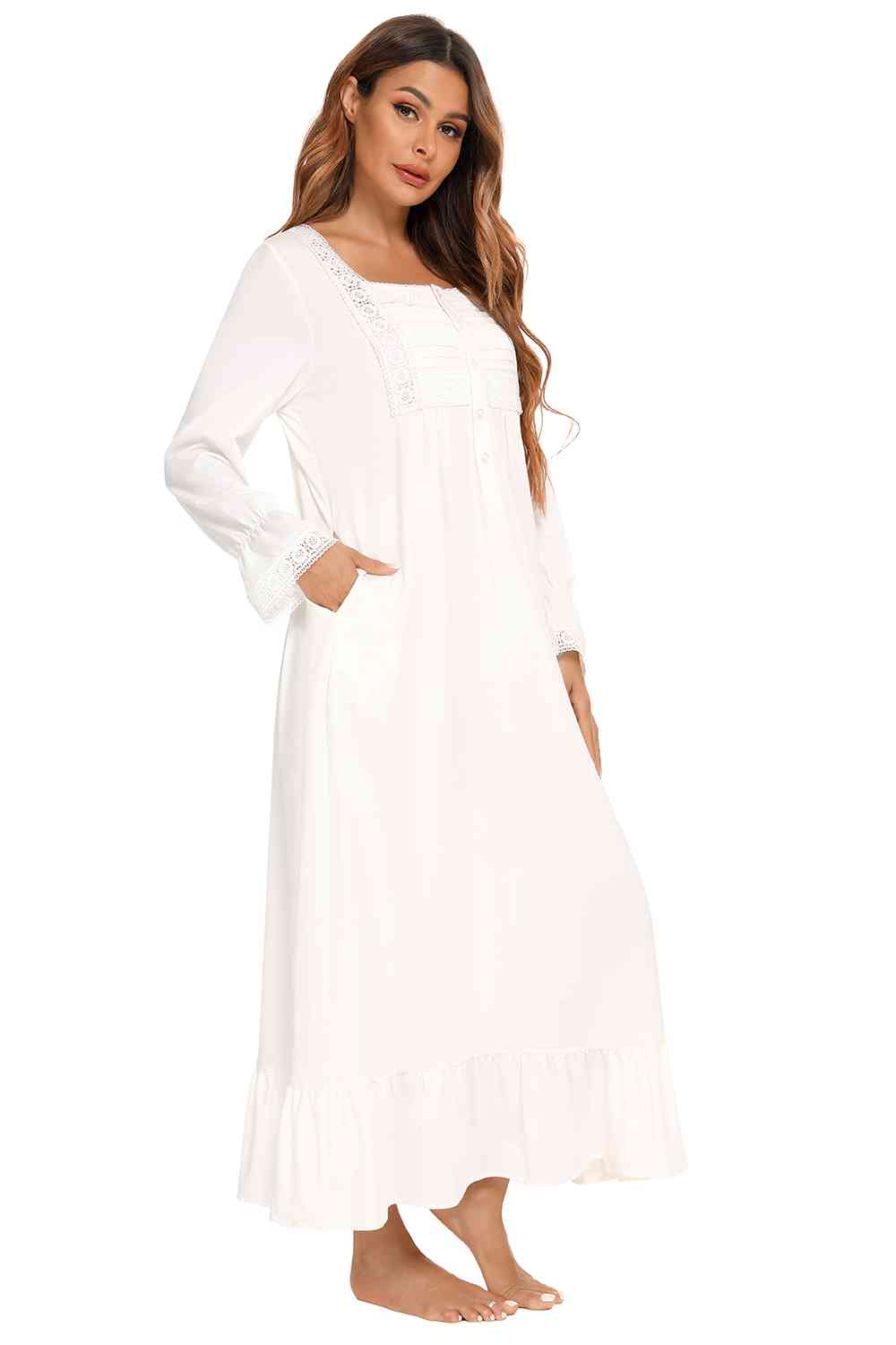 Lace Detail Square Neck Flounce Sleeve Night Dress king-general-store-5710.myshopify.com