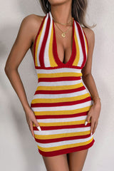 Striped Halter Neck Backless Knit Mini Dress king-general-store-5710.myshopify.com