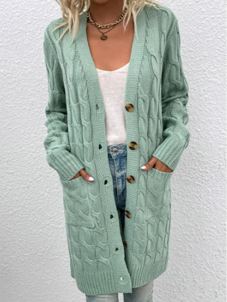 Cable-Knit Button Down Cardigan with Pockets king-general-store-5710.myshopify.com