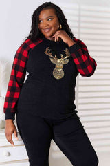 Heimish Full Size Sequin Reindeer Graphic Plaid Top king-general-store-5710.myshopify.com