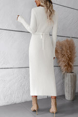 V-Neck Long Sleeve Ribbed Sweater Dress king-general-store-5710.myshopify.com