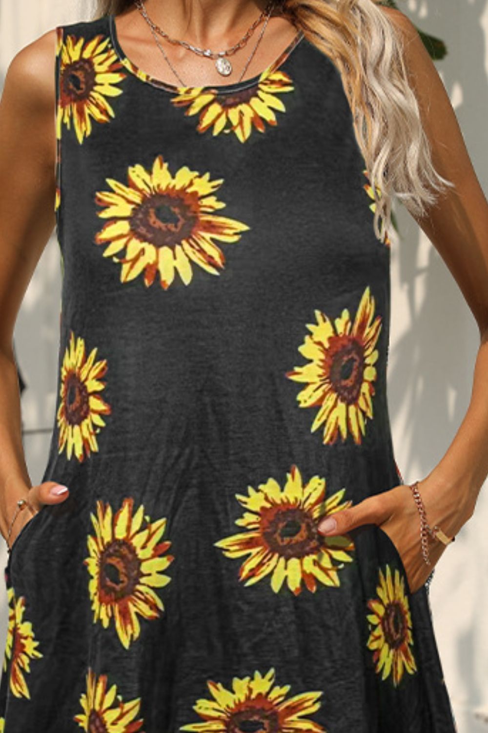 Printed Round Neck Sleeveless Dress with Pockets king-general-store-5710.myshopify.com