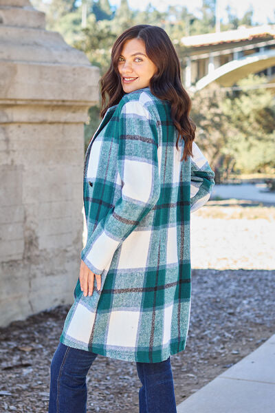 Double Take Full Size Plaid Button Up Lapel Collar Coat king-general-store-5710.myshopify.com