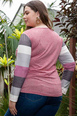 Plus Size Round Neck Color Block Long Sleeve T-Shirt king-general-store-5710.myshopify.com