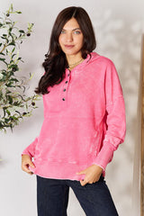 Zenana Half Snap Long Sleeve Hoodie with Pockets king-general-store-5710.myshopify.com