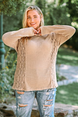 Plus Size Waffle-Knit Spliced Lace Top king-general-store-5710.myshopify.com