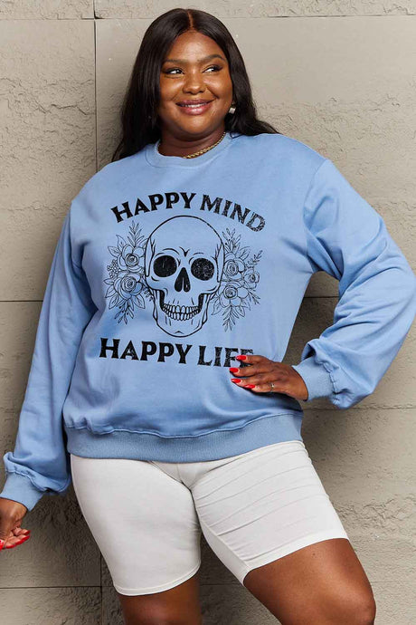 Simply Love Simply Love Full Size HAPPY MIND HAPPY LIFE SKULL Graphic Sweatshirt king-general-store-5710.myshopify.com