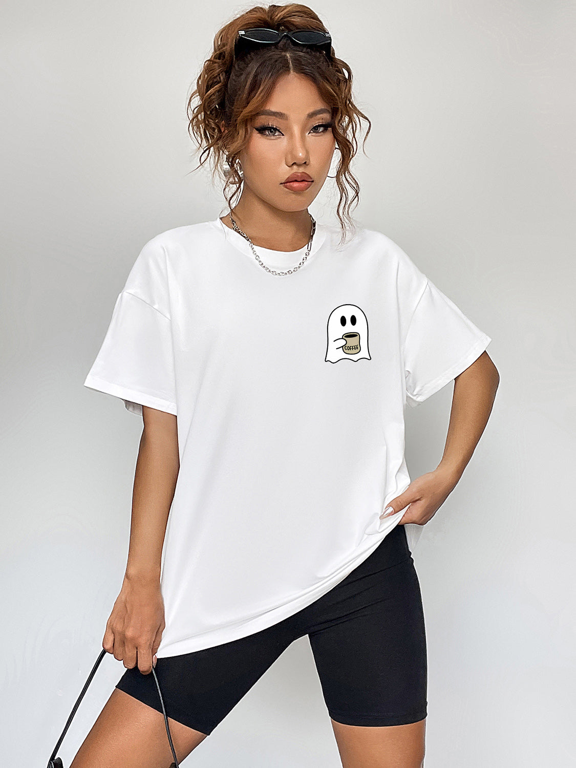 Round Neck Short Sleeve Ghost Graphic T-Shirt king-general-store-5710.myshopify.com