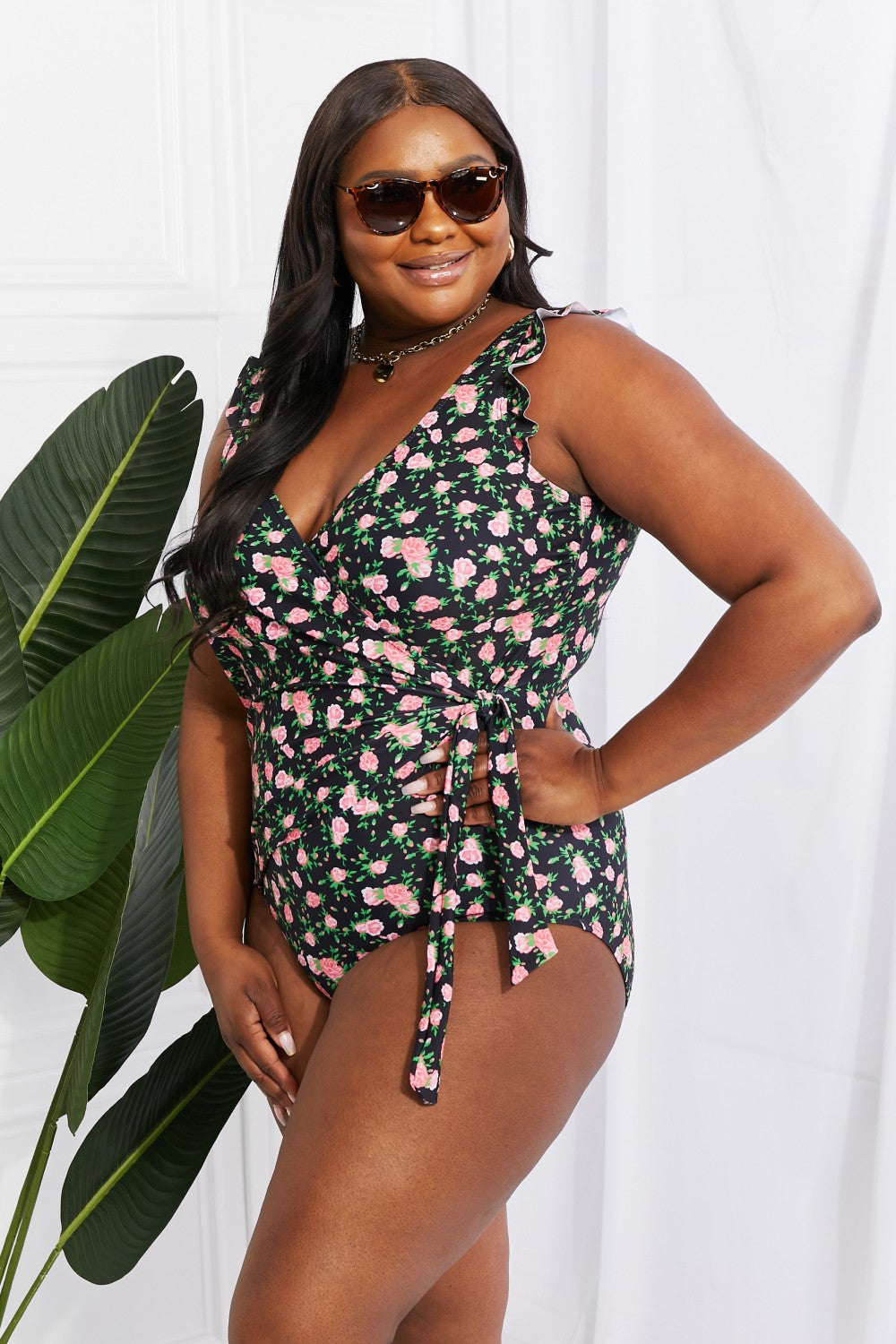 Marina West Swim Full Size Float On Ruffle Faux Wrap One-Piece in Floral king-general-store-5710.myshopify.com