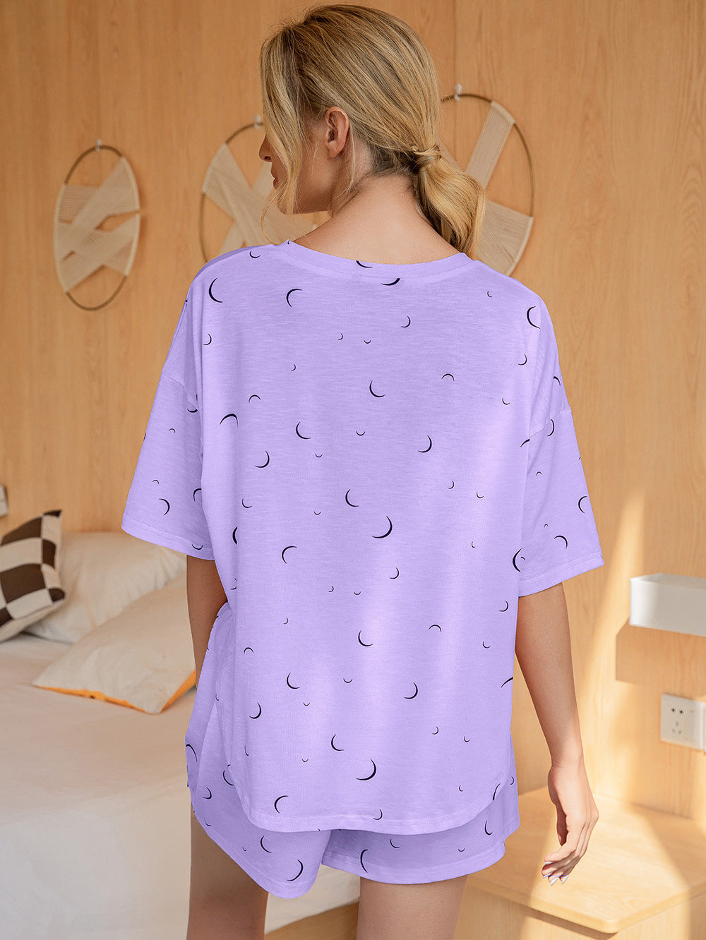 Moon Print T-Shirt and Shorts Lounge Set king-general-store-5710.myshopify.com