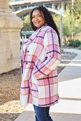 Double Take Full Size Plaid Button Up Lapel Collar Coat king-general-store-5710.myshopify.com