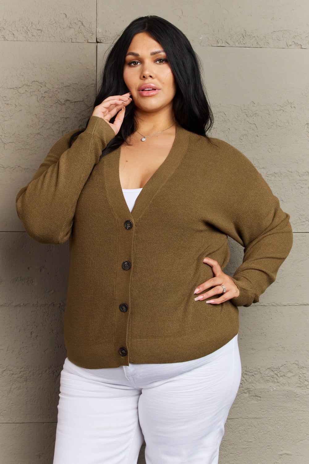 Zenana Kiss Me Tonight Full Size Button Down Cardigan in Olive king-general-store-5710.myshopify.com