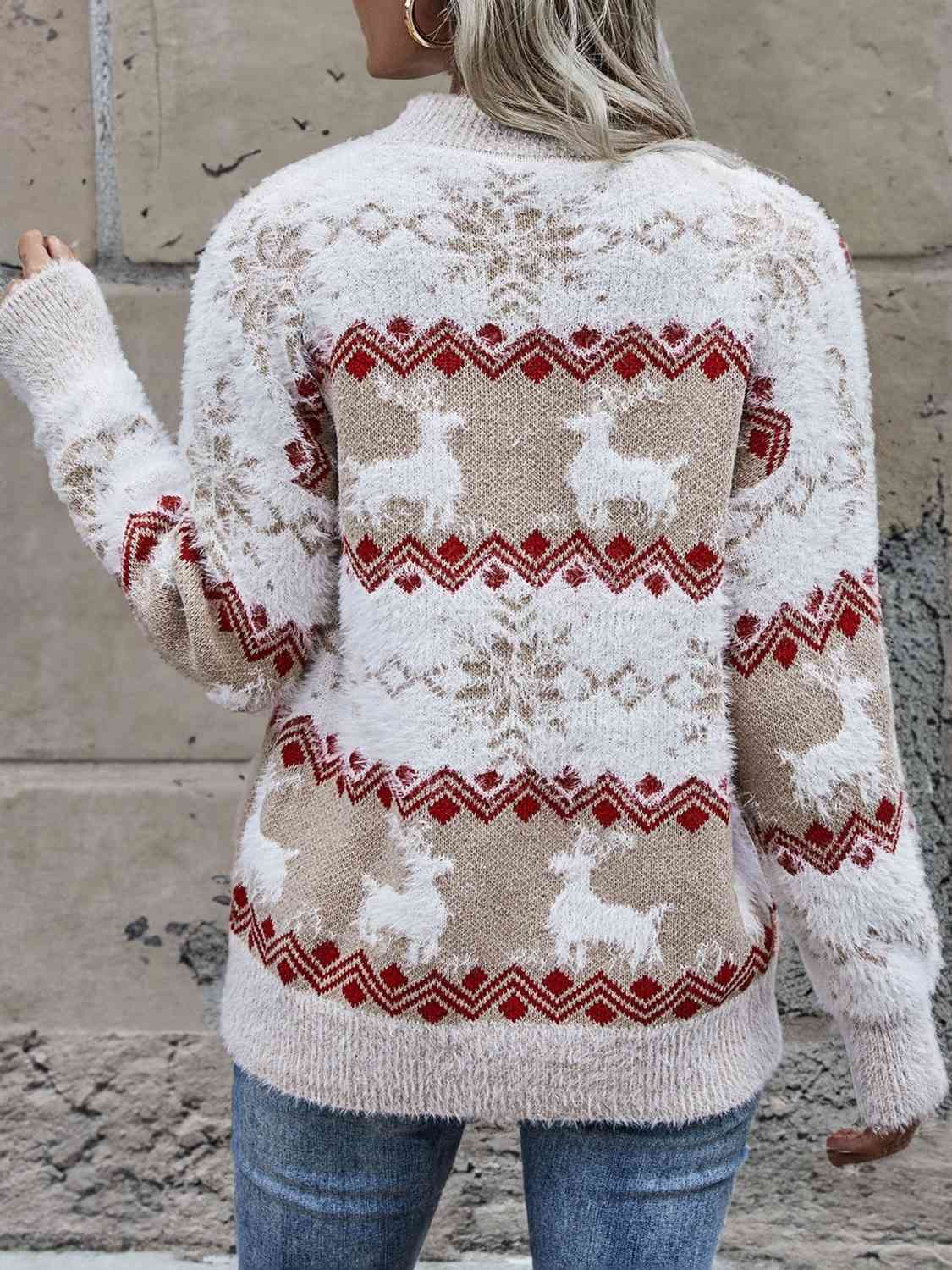 Reindeer & Snowflake Round Neck Sweater king-general-store-5710.myshopify.com