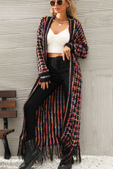 Multicolored Open Front Fringe Hem Cardigan king-general-store-5710.myshopify.com